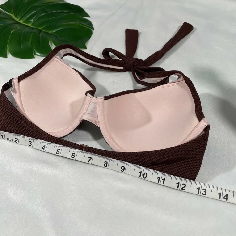NWT Shade & Shore [ 36B ]‎ Lift Pique Textured Halter Bikini Top Brown